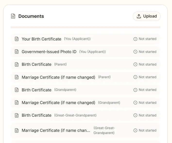 Clear Document Checklist